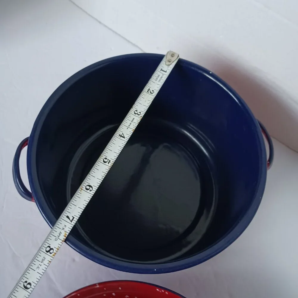 Vintage Red Blue Splatter Spackle Enamelware Cooking Pot